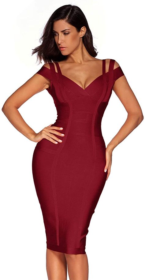 Bandage Dress Outfit, Brunch Fits, Dress For Women Wedding, Red Wine Dress, Off Shoulder V Neck, Gown Dress Design, Party Bodycon Dress, Bandage Dress Herve Leger, Dress Birthday Party