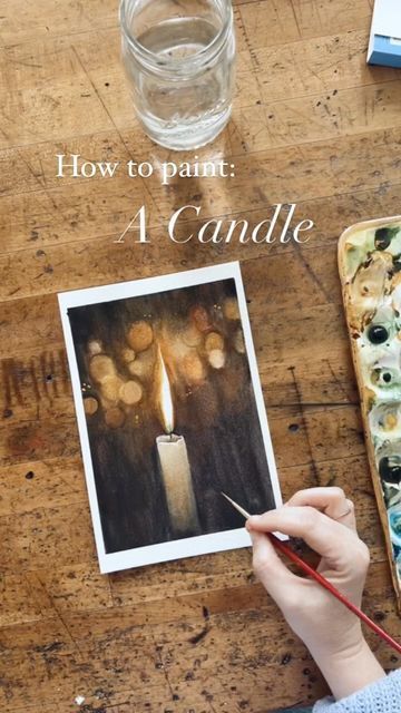 Watercolour Candle Painting, Watercolor Ghost Paintings, Watercolor Ghost Tutorial, Fall Painting Inspiration, Watercolor Candles Painting, Halloween Watercolor Tutorial, Halloween Watercolor Art Easy, Spooky Watercolor Art, How To Paint A Ghost