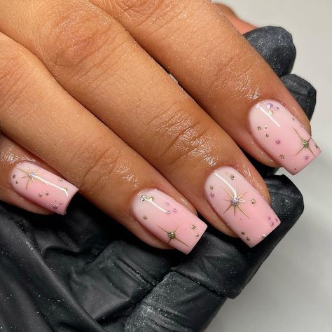 Very Square Acrylic Nails, Simple Short Square Nail Ideas, January Square Nails, Pink Christmas Nails Square, New Years Nail Designs Simple, Pink Christmas Nails Short, Boo Nails, Nails Biab, Nails January