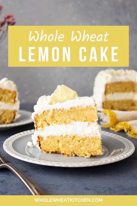 This whole wheat lemon cake is soft, tender and easy to make. No searching for the lemon flavor here, we made sure this was a lemon cake, if you know what I mean. Whole Wheat Lemon Muffins, Whole Wheat Cake Recipe, Wheat Cake Recipe, Birthday Recipes, Moist Lemon Cake, Coconut Pecan Frosting, Lemon Poppyseed Cake, Wheat Recipes, Canned Frosting