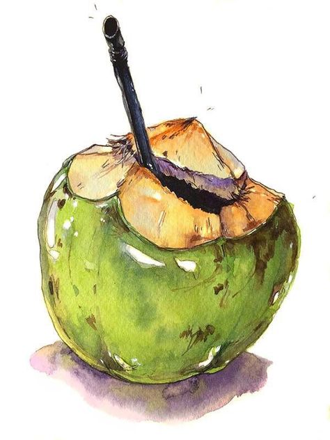 Food Art Painting, Food Sketch, Canvas For Beginners, Food Illustration Art, Watercolor Food, Watercolor Fruit, Food Painting, Watercolor Paintings Easy, Cat Air