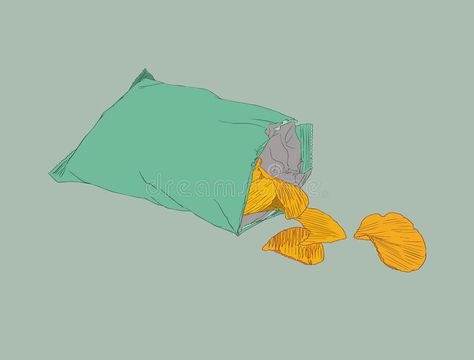 Bag Of Chips Illustration, Chip Bag Drawing, Bag Of Chips Drawing, Chips Tattoo, Chips Illustration, Potato Chips Packaging, Chip Tattoo, Marvel Nails, Chips Packaging