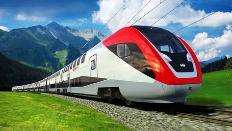 white and red train #vehicle #nature #hills #clouds #train #modern #railway #Canada #mountains snowy peak #grass #field motion blur #1080P #wallpaper #hdwallpaper #desktop Switzerland Wallpaper, Train Wallpaper, Train Coloring Pages, High Speed Rail, Swiss Railways, Electric Train, U Bahn, Double Deck, Speed Training