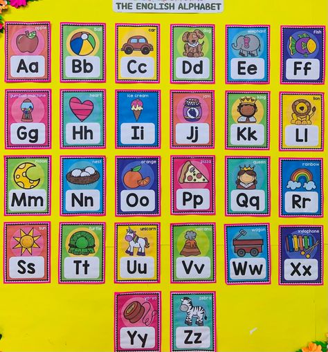 Alphabet Chart Preschool Classroom, Alphabet Flash Cards Printable, Alphabet Display, Finger Puppet Patterns, Kindergarten Projects, Classroom Banner, Kindergarten Classroom Decor, Kindergarten Reading Activities, Preschool Classroom Decor