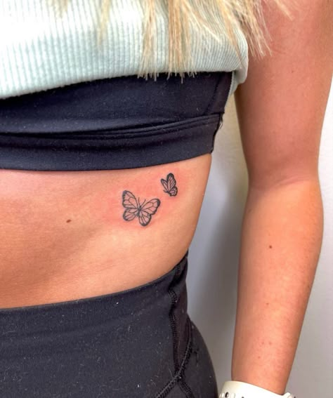 Small Butterfly Tattoo On Ribs For Women, Underboob Tattoo Butterfly, Tattoo Side Rib, Butterfly Rib Tattoo, 2001 Tattoo, Dainty Tats, Rib Tattoo Placements, Tattoo Queen, Tattoos On Side Ribs