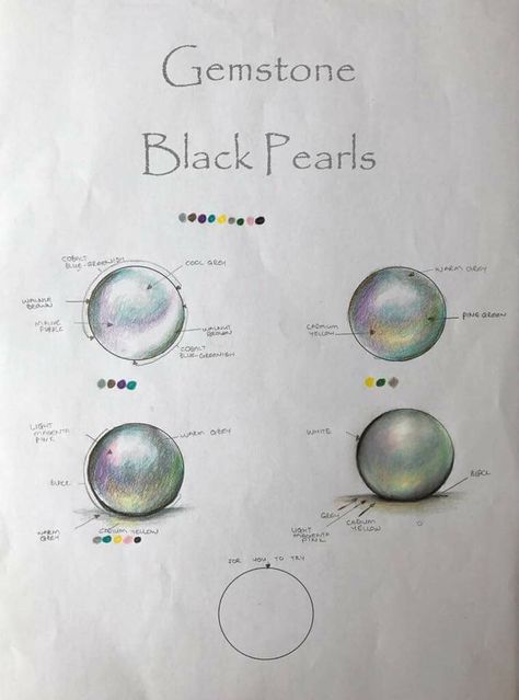 Pearl Colored Pencil, Black Pearl Painting, How To Color Pearls With Colored Pencils, How To Color Gems With Colored Pencils, Pearl Drawing Tutorial, How To Draw Pearls, Drawing Pearls, Pearl Illustration, Pearl Drawing