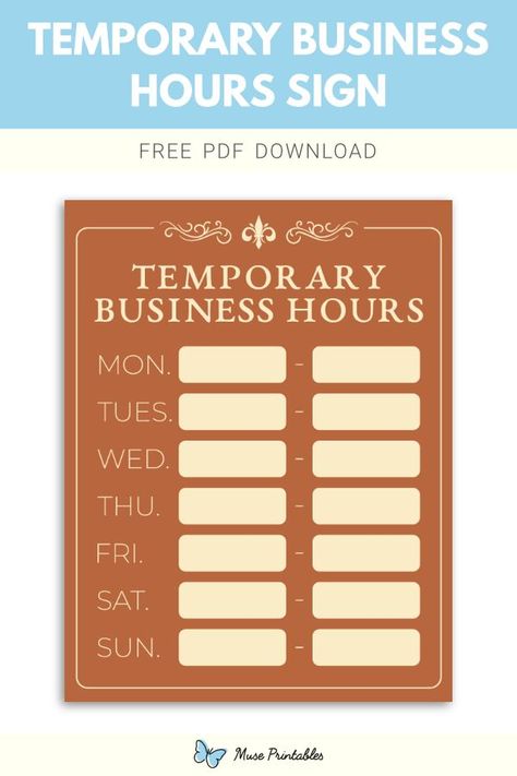 Free printable temporary business hours sign template in PDF format. Download it at https://museprintables.com/download/sign/temporary-business-hours/ Opening Hours Sign, Store Hours Sign, Business Hours Sign, Speed Limit Signs, Danger Signs, Download Sign, Opening Hours, Store Hours, Sign Templates