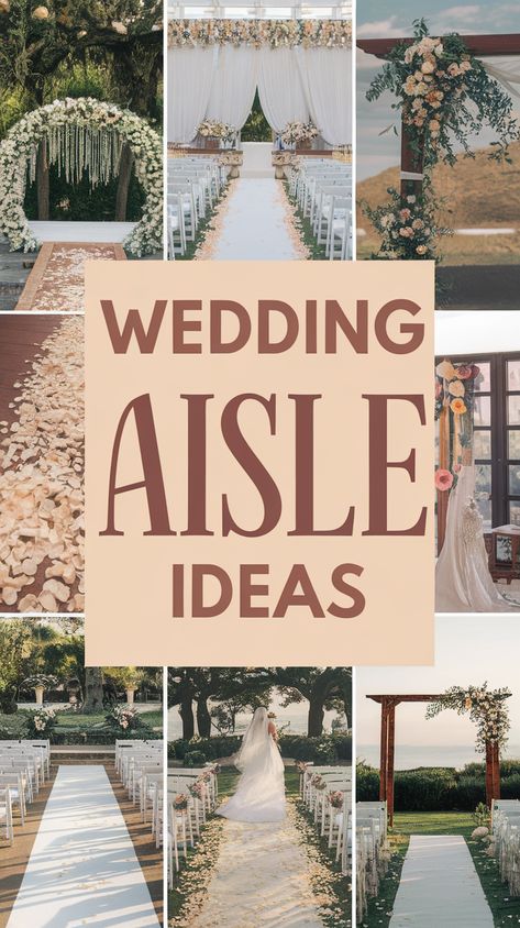 Discover creative wedding aisle ideas that will make your special day unforgettable. From charming floral arrangements to unique lighting options, explore ways to personalize your walk down the aisle. Click to find inspiration and tips that fit any style or budget. Follow us for more amazing wedding ideas that will help you plan the perfect ceremony! Isle For Wedding Ceremony, Rustic Wedding Aisle Flowers, Wedding Aisle Flowers On Ground Diy, Isle Runner Ideas, Simple Outdoor Wedding Aisle Decor, Wedding Aisle Ideas Indoor, Wedding Aisle Decor Ideas, Diy Aisle Flowers, Open Field Wedding Ceremony