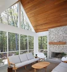 Triangle Windows | Pella Fireplace Sunroom, Triangle Windows, Rustic Sunroom, Architecture Residence, Triangle Window, Mid Century Modern Farmhouse, Sunroom Ideas, Exercise Room, Sunroom Designs