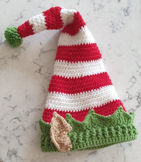 Crochet Hats Christmas, Crochet Cindy Lou Who Hat, Christmas Elf Hat Diy, Crochet Elf Hat With Ears Free Pattern, Christmas Hats Crochet, Crochet Christmas Hats Free Patterns, Crochet Elf Hat Pattern Free, Christmas Crochet Hat, Christmas Hat Crochet