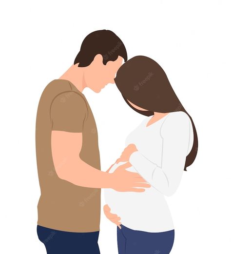 Pregnant Wife And Husband, Diet For Pregnant Women, Pregnancy Illustration, Wedding Couple Cartoon, Baby Shower Images, Pregnancy Art, Mother Images, Wife And Husband, February Nails