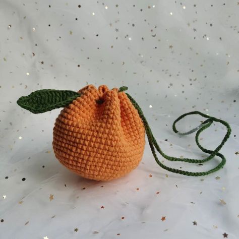 Crochet Orange Bag Free Pattern, Crochet Orange Fruit Bag Free Pattern, Crochet Projects With Orange Yarn, Orange Drawstring Bag Crochet, Orange Bag Crochet Pattern, Quick Yarn Projects, Crochet Fruit Purse, 10 Mm Crochet Hook Patterns, Knit Drawstring Bag