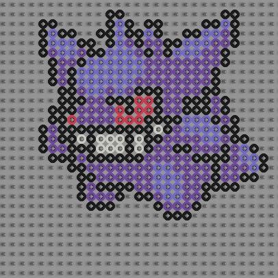 Pokemon Gengar perler bead Gengar Perler Bead Pattern, Gengar Perler Beads, Gengar Perler, Pokemon Perler Bead Patterns, Mini Hama Beads, Hama Beads Pokemon, Pokemon Cross Stitch, Pixel Art Pokemon, Hamma Beads Ideas