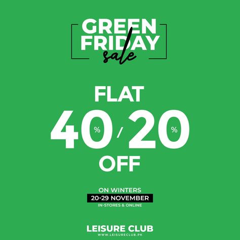 Blessed Friday Sale! This winter season, buy your favorite leisure club new arrivals designs at discounted rates!! Avail flat 40% and 20% off on green Friday sale! To shop, visit The Leisure Club outlet located Second Floor. #gigamall #gigagroup #shoppingmall #shopping #leisureclub #sale #blessedfridaysale #wintersale #WTCPAK White Friday, Green Monday, Blessed Friday, 20 % Off, Friday Sale, Winter Sale, Shopping Mall, Winter Season, Second Floor