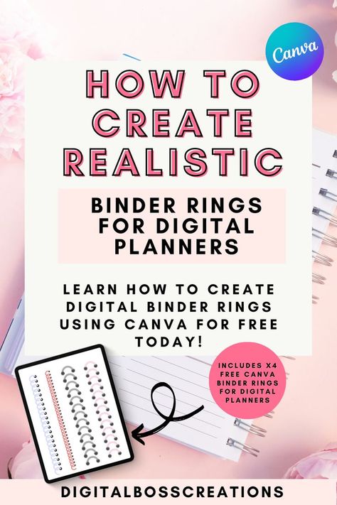 How To Create Realistic Binder Rings For Digital Planners Using Canva Digital Binder Rings Free, Binder Rings Digital Free, 6 Ring Binder Inserts Canvas, Note Tutorial, Binder Rings Digital Free Gold, Digital Planner Binder Rings Free, A5 Ring Binder Planner, College Notebook, Excel Tips