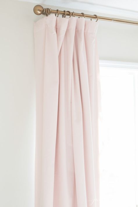 Blackout Curtains | Julie Blanner Duplex Remodel, How To Hang Curtains, Blush Curtains, Pink Blackout Curtains, Hang Curtains, Ranch Ideas, Airy Bedroom, Julie Blanner, Closet Organizing Systems