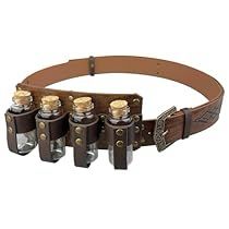 Fantasy Pouch Belt, Belt With Potions, Potion Belt Drawing, Fantasy Clothing Accessories, Barbarian Accessories, Leather Ren Faire Outfit, Apothecary Aesthetic Outfit, Fantasy Belt Design, Potion Maker Outfit