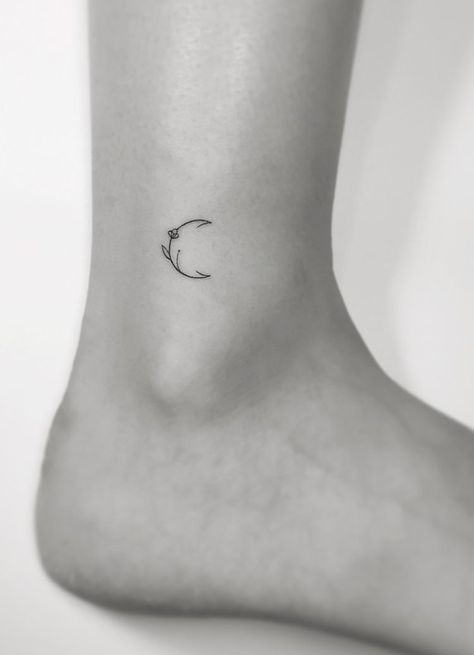 Moon Minimalist Tattoo, Minimalist Moon Tattoo, Tiny Moon Tattoo, Dainty Moon Tattoo, Flower Moon, Tasteful Tattoos, Small Girl Tattoos, Disney Tattoo, Tiny Tattoo