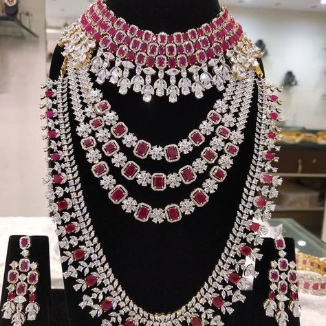 Bridal Jewellery Inspiration, Bridal Necklace Designs, American Diamond Jewellery, Diamond Jewelry Set, Indian Bridal Jewelry Sets, Bridal Jewellery Design, Diamond Necklace Designs, Jewelry Set Design, Bridal Accessories Jewelry