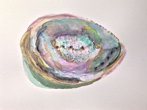 Watercolor abalone shell Abalone Shell Watercolor, Abalone Shell Drawing, Miniature Watercolors, Ocean Sleeve Tattoos, Ocean Sleeve, Shell Drawing, Love Of Nature, Beautiful Art Paintings, Painted Shells