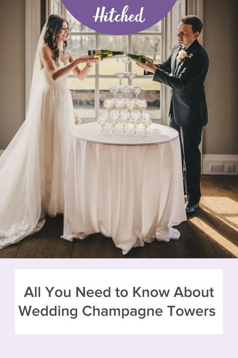 Want to have a champagne tower at your wedding? Here's everything you need to know, from how to build it to how many bottles of champagne you'll need Champagne Bucket Ideas, Champagne Towers, Champagne Fountain, Bucket Ideas, Traditional Numbers, Champagne Coupe Glasses, Champagne Bucket, Wedding Champagne, Handmade Invitations