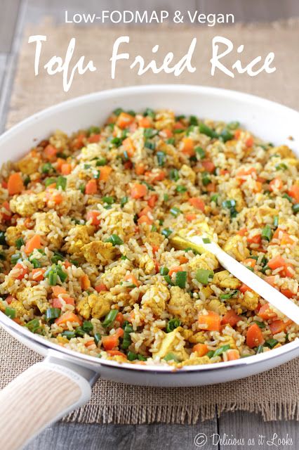 Low-FODMAP & Vegan Tofu Fried Rice  /  Delicious as it Looks Tofu Fried Rice, Tofu Fried, Fodmap Vegan, Healthy Vegan Dessert, Low Fodmap Diet Recipes, Fried Brown Rice, Vegan Tofu, Low Fodmap Diet, Low Fodmap Recipes