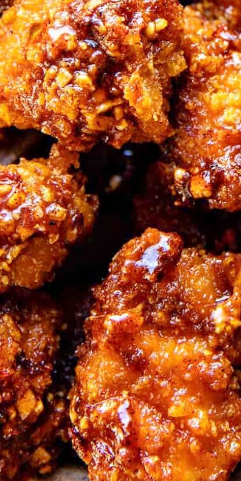 Baked Crispy Hot Honey Chicken, Honey Hot Sauce Chicken, Baked Crunchy Honey Chicken, Chicken Sweet And Spicy, Healthy Saucy Chicken, Fried Chicken With Hot Honey, Oven Popcorn Chicken, Honey Glazed Sweet And Spicy Fried Chicken, Oven Fried Chicken Bites