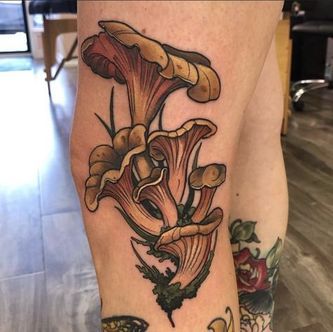 Chanterelle Tattoo, Neotrad Tattoos, Timothy Wright, Food Tattoo, Robot Tattoo, Fun Tattoo, Mushroom Tattoo, Neotraditional Tattoo, Mushroom Tattoos