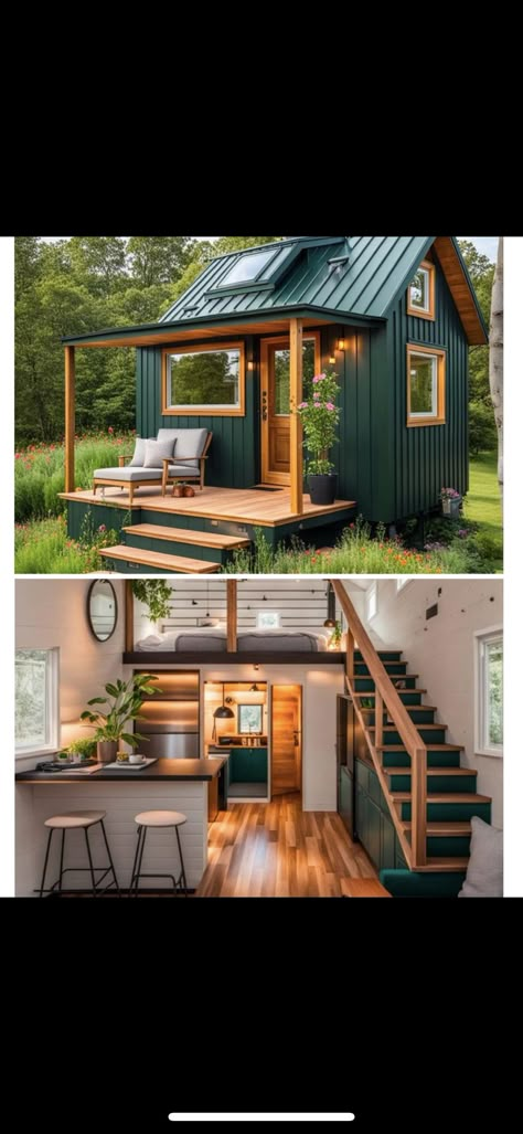 Small Backyard Guest House Tiny Homes, Tiny Home In Backyard, Tiny Home Resort, Tiny Home Deck, She’s Tiny House, Tiny House Backyard, Triangle Cottage Tiny House, Guest House Ideas, Tiny House Community Airbnb