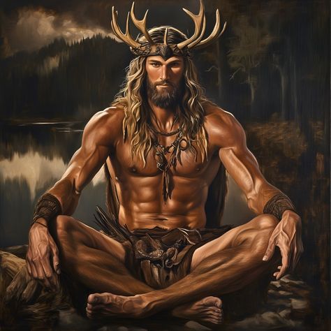 Be you blessed by the Ancient God of the Forest. #cernunnos #ancientgod #witchgod Celtic Paganism, Celtic Images, Sience Fiction, Sacred Masculine, Horned God, Male Witch, Celtic Gods, Mythical Creatures Fantasy, Animated Man