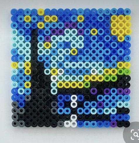 Perler Bead On Canvas, Evil Eye Perler Bead, Starry Night Perler Bead Pattern, Starry Night Pixel Art Grid, Hama Beads Aesthetic, 3d Tardis Perler Beads, Perler Bead Famous Paintings, Perler Bead Famous Artwork, فنسنت فان جوخ