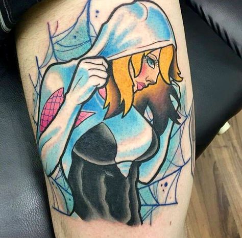 Spider-Gwen tattoo Gwen Tattoo, Spider Man And Gwen, Tattoos Spider, Man Tattoos, Comic Tattoo, Nine Inch Nails, Gwen Stacy, Spider Gwen, Tattoos And Piercings