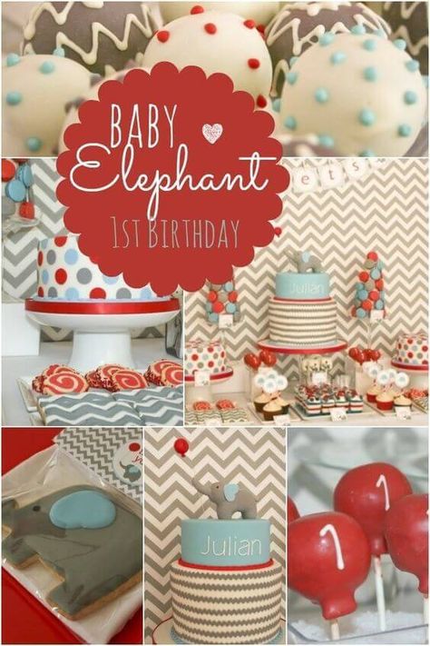 Baby Elephant 1st Birthday Elephant 1st Birthday, Elephant Birthday Party, Elephant First Birthday, Elephant Party, Themed First Birthday, Elephant Birthday, 1st Birthday Party Themes, Baby Boy First Birthday, Elephant Theme