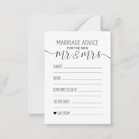 Marriage Advice Card For The New Mr And Mrs Wedding Postcards, Marriage Advice Cards, Wedding Advice Cards, Best Marriage Advice, Saving Your Marriage, Advice Cards, Good Marriage, Wedding Games, Wedding Advice