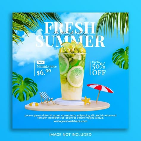 Drink Promotion Design, Summer Promotion Design, Summer Social Media Design, Summer Poster Ideas, Beverage Promotion, Summer Graphic Design, Summer Newsletter, Es Mojito, Summer Drink Menu