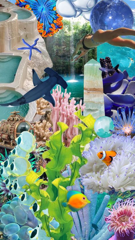 20,000 Leagues #underwater #aesthetic #moodboard #marinelife #reef #fish #bluemoodboard #underthesea Underwater Moodboard, Goa Inspiration, Underwater Aesthetic, Tall Art, Marine Organism, Fashion Design Classes, Art Collages, Reef Fish, Aquatic Life