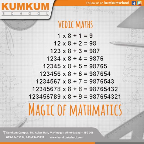 Vedic Maths it's Magic of Mathematics   #SchoolinAhmedabad   #Top10SchoolinAhmedabad   #EnglishMediuminAhmedabad   #ManinagarinAhmedabad   #KumkumSchoolinManinagar   W:http://www.kumkumschool.com/   M:079-25463534 Vedic Maths Worksheets, Vedic Maths Tricks, Teaching Aids For Maths, Vedic Mathematics, Math Examples, Vedic Maths, Math Hacks, Abacus Math, Math Pictures