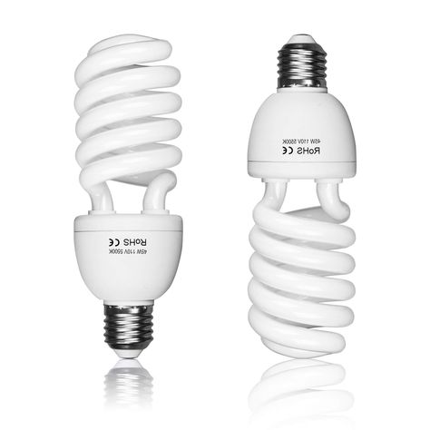 PRICES MAY VARY. 2 X 45W Daylight 5500K Fluorescent Bulbs Accurate Color Rendering Index (CRI): 80~85. Lumen: 2500. Temperature: 5500K. Operating Voltage: 110V. No noise and no flicker. Average lifetime is 8,000 Hours. Fit on to any E26/E27 standard socket, Each 45W bulb length: 6.7 inch, diameter: 2.3 inch Watts: 45W - Equals to 225W Regular Incandescent Light Bulb Output The compact fluorescent lamp can save energy up to 80% and it has a long working life. 

The lamp has an accurate CRI and the lightness is extremely bright. Compared to normal bulb, It is noiseless and flicker. 

It can be used for professional photography studio, and you will find the quality of your image improve a lot.

 You can also use the bulb as a light source or a grow light for plants. The bulb will not get hot Softbox Photography, Photo Backdrop Stand, Reflector Photography, Softbox Lighting, Professional Photography Studio, Daylight Bulbs, Baby Shower Photography, Grow Lights For Plants, Incandescent Light Bulb