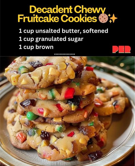 Decadent Chewy Fruitcake Cookies  ✨ Decadent Chewy Fruitcake Cookies, Fruit Cake Cookies Easy, Easy Fruitcake Cookies, Fruitcake Cookies Recipe, Fruit Cake Cookies Recipe, Fruitcake Cookies, Gift Recipes, Joy Of Baking, Fruit Cake Cookies