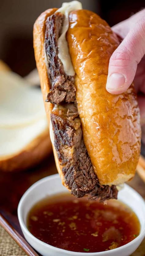 Ultimate Slow Cooker French Dip Sandwiches - Dinner, then Dessert French Sandwiches, Slow Cooker French Dip Sandwiches, Slow Cooker French Dip, French Dip Sandwiches, Dip Sandwiches, French Dip Sandwich, Crockpot Ideas, French Dip, Crockpot Dishes