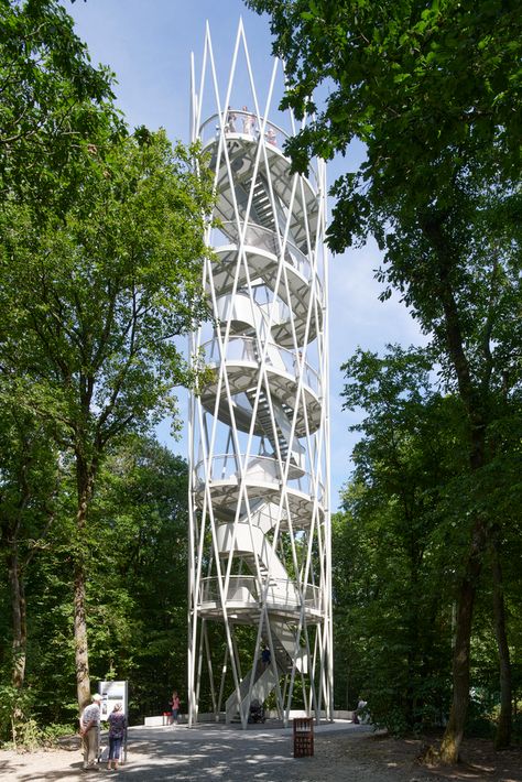 Gallery of Hardtbergturm Watching Tower / Wolfgang Ott Architekt BDA - 6 Watch Tower Architecture, Stainless Steel Handrail, Steel Handrail, Landscape Structure, Lookout Tower, Steel Railing, Steel Detail, Tower Design, Exposed Concrete