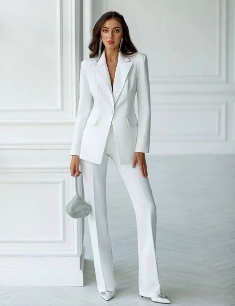 Wedding Suits For Women, Fashion In London, White Wedding Suit, Bridal Suit, Women Suits Wedding, Satin Suit, Cut Blazer, Formal Blazer, Lace Blazer