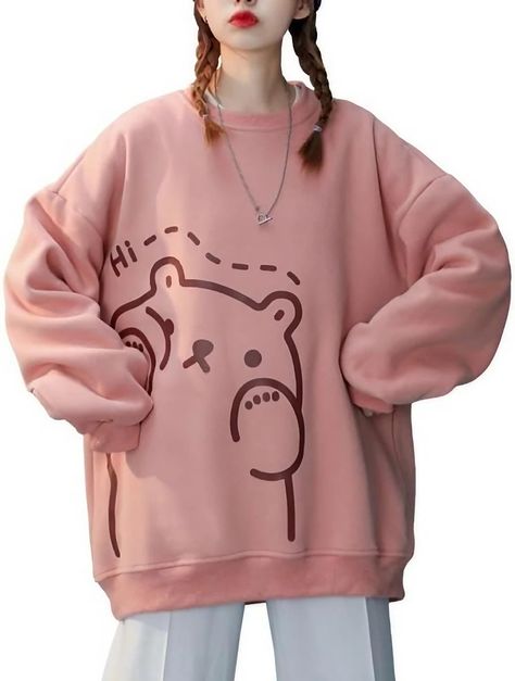 Snuggle up in style with our Kawaii Bear Print Oversized Sweatshirt! 🐻💕 This adorable, comfy sweatshirt features a charming bear design that's perfect for your cozy moments. Stay warm, cute, and on-trend this season with this must-have fashion piece! 😍✨ Oversized Hoodie Outfit, Kawaii Sweatshirt, Kawaii Bear, Vintage Crewneck Sweatshirt, Autumn Decoration, Sweatshirt Oversized, Japanese Kawaii, Bear Outfits, Y2k Sweater