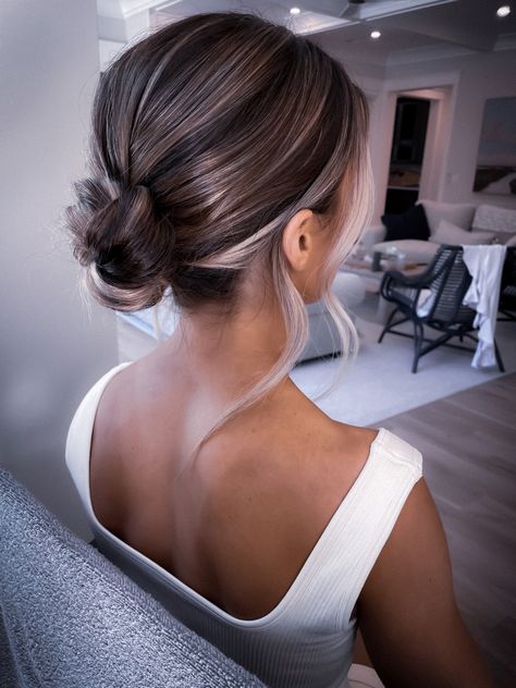 Wedding hairstyle, hailey bieber bun, wedding low updo, chic updo, bride hairstyles for long hair #weddinghair #bridehairstyle #weddingupdosforlonghair . Hair / makeup by me @truebeautybyjoannamarie on instagram @tbjmbeauty on TikTok - linked tutorial Wedding Low Updo, Hailey Bieber Bun, Low Bridal Updo, Wedding Low Buns, Master Mattes Palette, Glowy Makeup Serum, Hailey Bieber Wedding, Joanna Marie, Makeup Serum