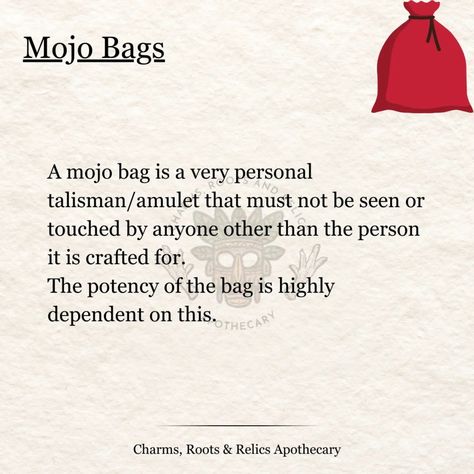 Mojo Bag - an amulet consisting of a flannel bag containing one or more magickal items. It is a "prayer in a bag" or a spell that can be carried with or on the hosts body. Alternative names for the mojo bag include: gris Gris bag, hand, mojo hand, conjure hand, lucky hand, conjure bag, trick bag, root bag, toby and jomo. • �• • #mojo #mojobags #grisgris #magic #magick #hoodoo #hoodoospells #hoodoogurus #hoodoovoodoo #vodou #conjure #conjurewoman #brujas #brujeria #witchesofinstagram #hoodoo... How To Make A Mojo Bag, Conjure Woman, Goddess Power, Hoodoo Spells, Mojo Bags, Voodoo Hoodoo, Alternative Names, Folk Magic, High Priestess