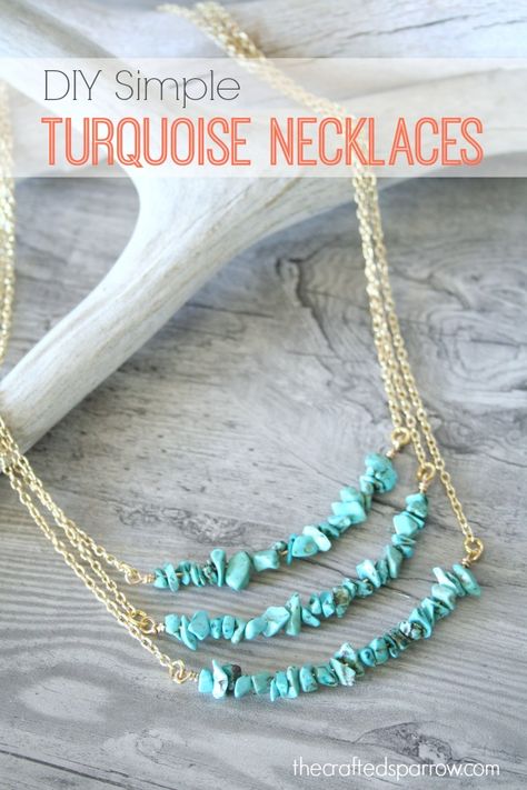 DIY Simple Turquoise Necklaces - The Crafted Sparrow Turquoise Necklaces, Bijoux Fil Aluminium, Diy Collier, Necklace Ideas, Jewelry Making Ideas, Jewelry Repair, Jewelry To Make, Diy Schmuck, Bijoux Diy