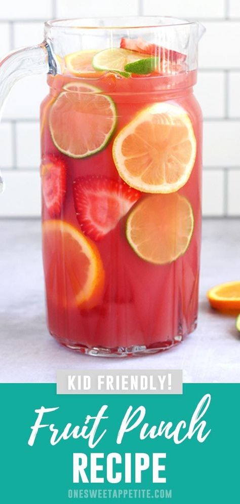 Homemade Fruit Punch Recipe- A combination of cranberry, pineapple, orange, and lime give you a fruity punch recipe that is incredibly delicious and simple! Red Fruit Punch Recipe, Minute Maid Fruit Punch, Fruit Punch Party Drink, Natural Punch Recipe, Fruit Punches For Parties, Pineapple Juice Punch Non Alcoholic, Fruit Juice Recipes For Party, Punch With Fruit In It, Fruit Punch Lemonade