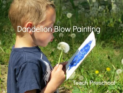 Dandelion Blow Painting by Teach Preschool   - Pinned by @PediaStaff – Please Visit  ht.ly/63sNt for all our pediatric therapy pins Dandelion Paintings, Blow Painting, Blow Paint, Teach Preschool, Spring Preschool, Theme Nature, Outdoor Classroom, Forest School, Outdoor Learning