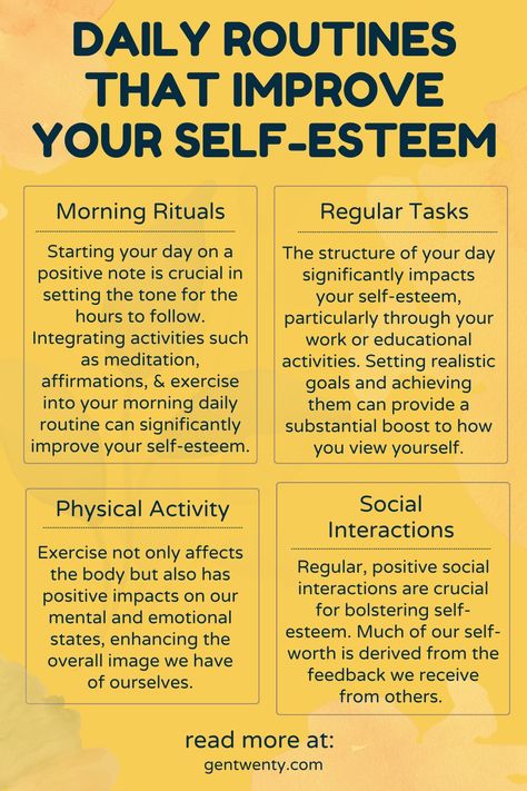 How Your Daily Routine Improves Your Self-Esteem - GenTwenty My Daily Routine, Money Advice, Time Management Skills, Balanced Life, Positive Notes, Self Image, Daily Routines, Management Skills, Social Interaction