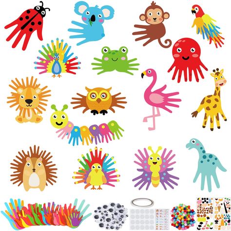 PRICES MAY VARY. Arts and Crafts Kits: DIY animal art package contains: 16 cute animal pattern cards (with handprint and other shape cutouts), 1 point sticker, 1 instruction, 66 moving eyes, 100 colored pom poms, 1 tape, rich art craft accessories are ideal for more kids to spend fun time together Crafts Gift: fun gift arts and crafts for people 4-8 to create a turkey, butterfly, lion, cardinal, dinosaur, koala, octopus, caterpillar, bee, hedgehog, owl, giraffe, flamingo, peacock, ladybug, which Finger Print Art Kids Abc, Fall Animal Toddler Art, Free Art For Pre K, Easy Valentine Crafts, Arts And Crafts Kits, Toddler Arts And Crafts, Christmas Craft Kit, Handprint Crafts, Craft Kits For Kids